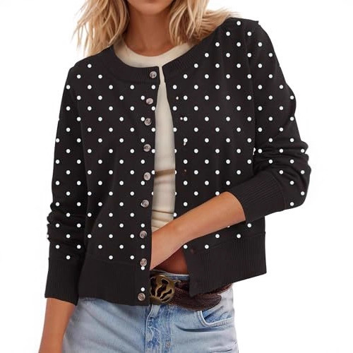 Women's Polka Dot Print Button Cardigan Sweater