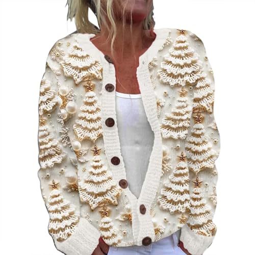 Women's Cartoon Forest Maple Leaf Print Button Cardigan Sweater