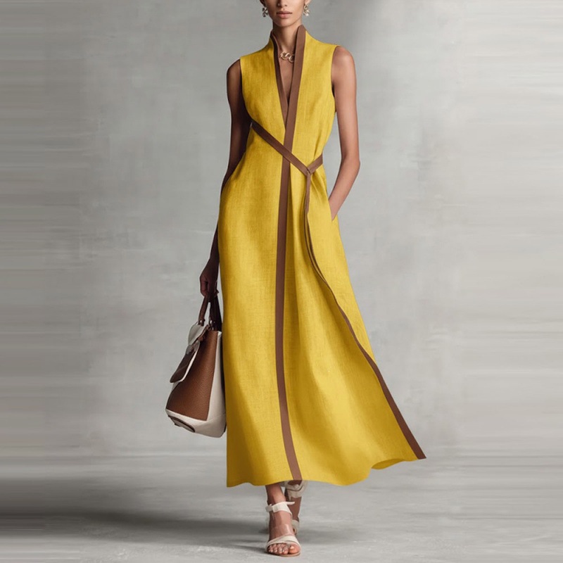 Stand Collar Sleeveless Colorblock Loose Casual Dress