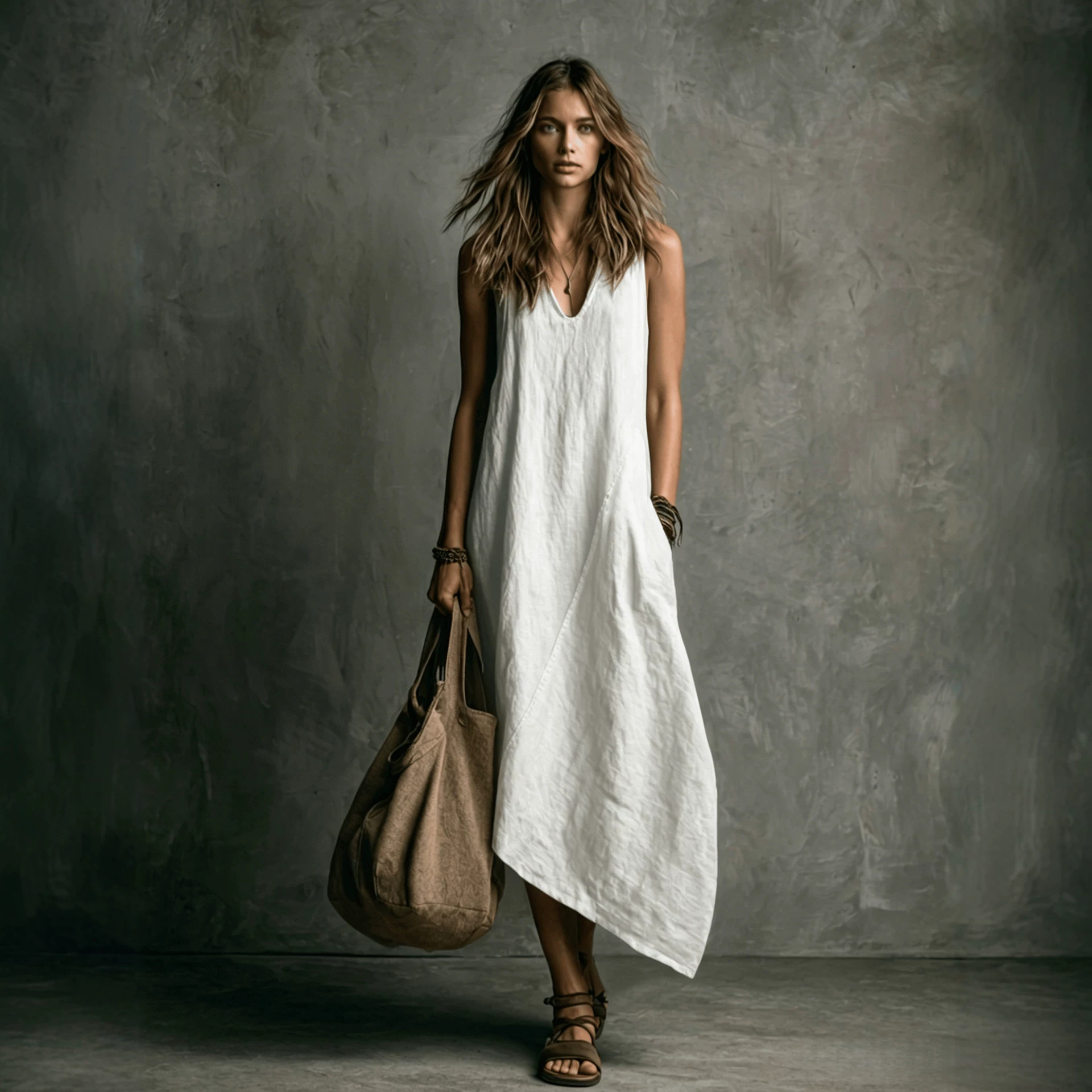 Sleeveless Colorblock Midi Dress with Pockets Linen Blend Vacation Casual