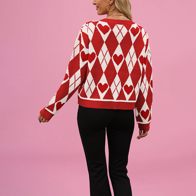 Colorblock Heart Button-Front Knit Cardigan
