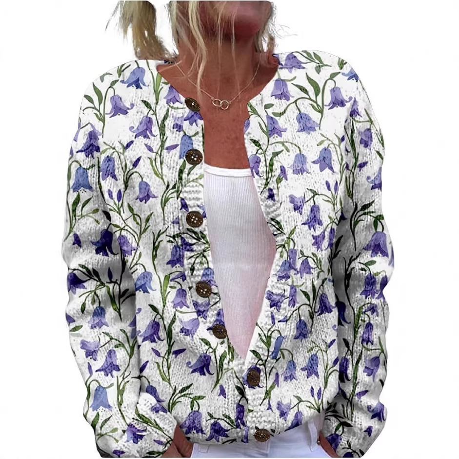 Women's Winter Graphic Print Faux Sweater Cardigan with Button Front