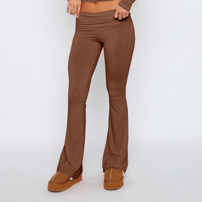 Women's Low-Rise Flare Pants Set Casual Slimming Solid Color