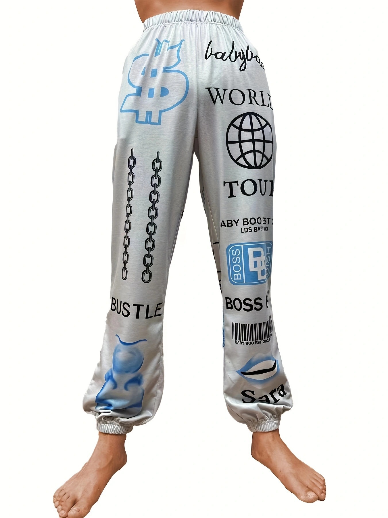 Gothic Print Elastic Waist Harem Pants Women's Casual