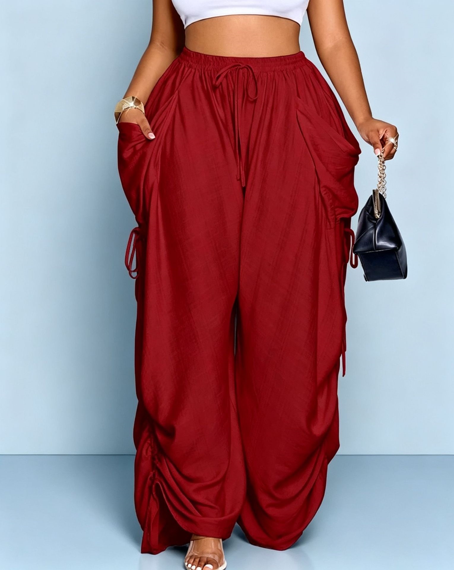 Women's High-Waist Harem Pants Cotton-Linen Drawstring Pockets Plus Size