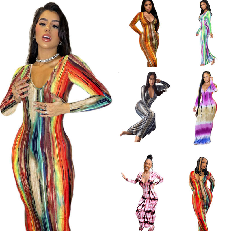 Printed Long Sleeve Bodycon Dress