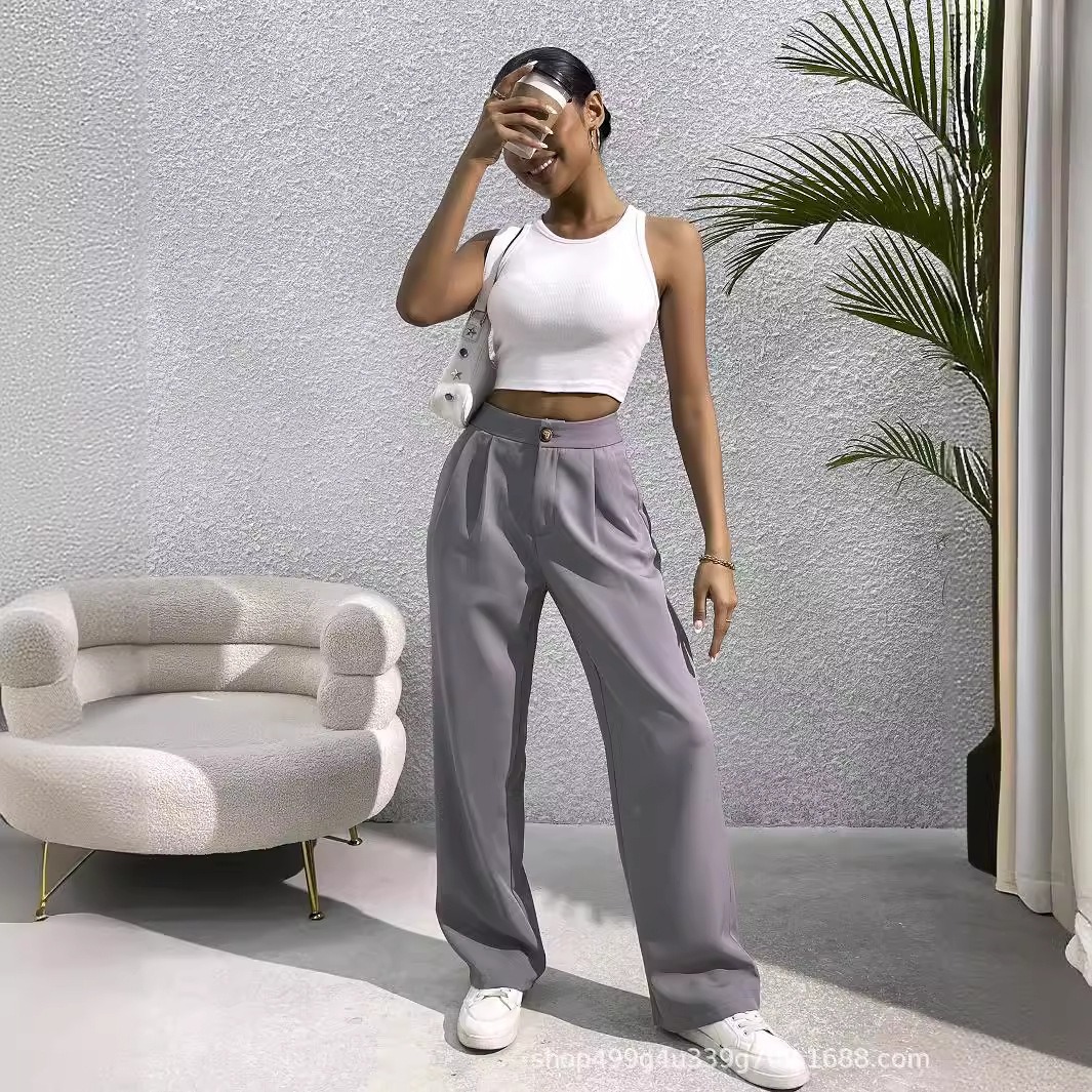 High-Waist Loose Straight Suit Pants for Women