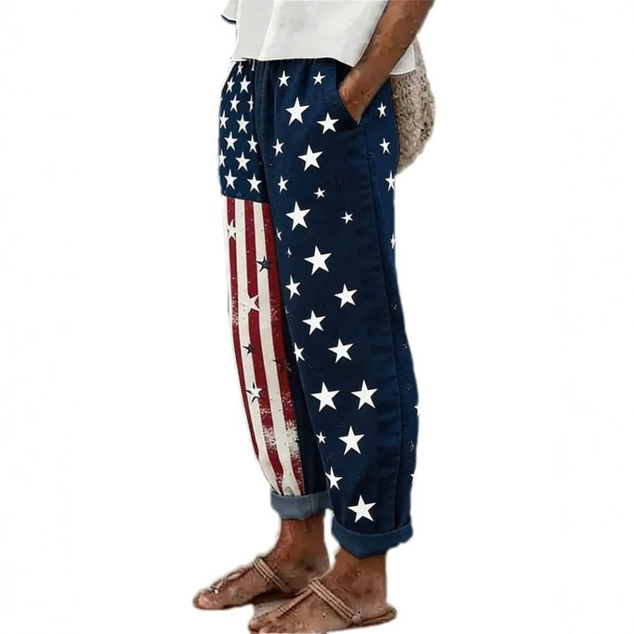 Women's American Flag Print Jogger Pants Casual Tapered
