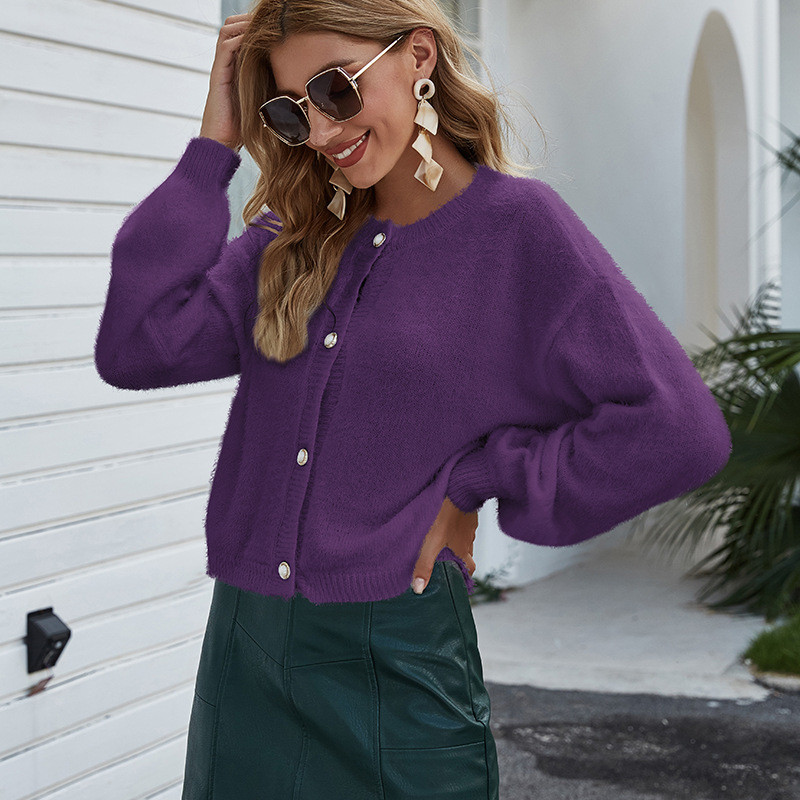 Long Sleeve Knit Cardigan Loose Short Sweater Coat