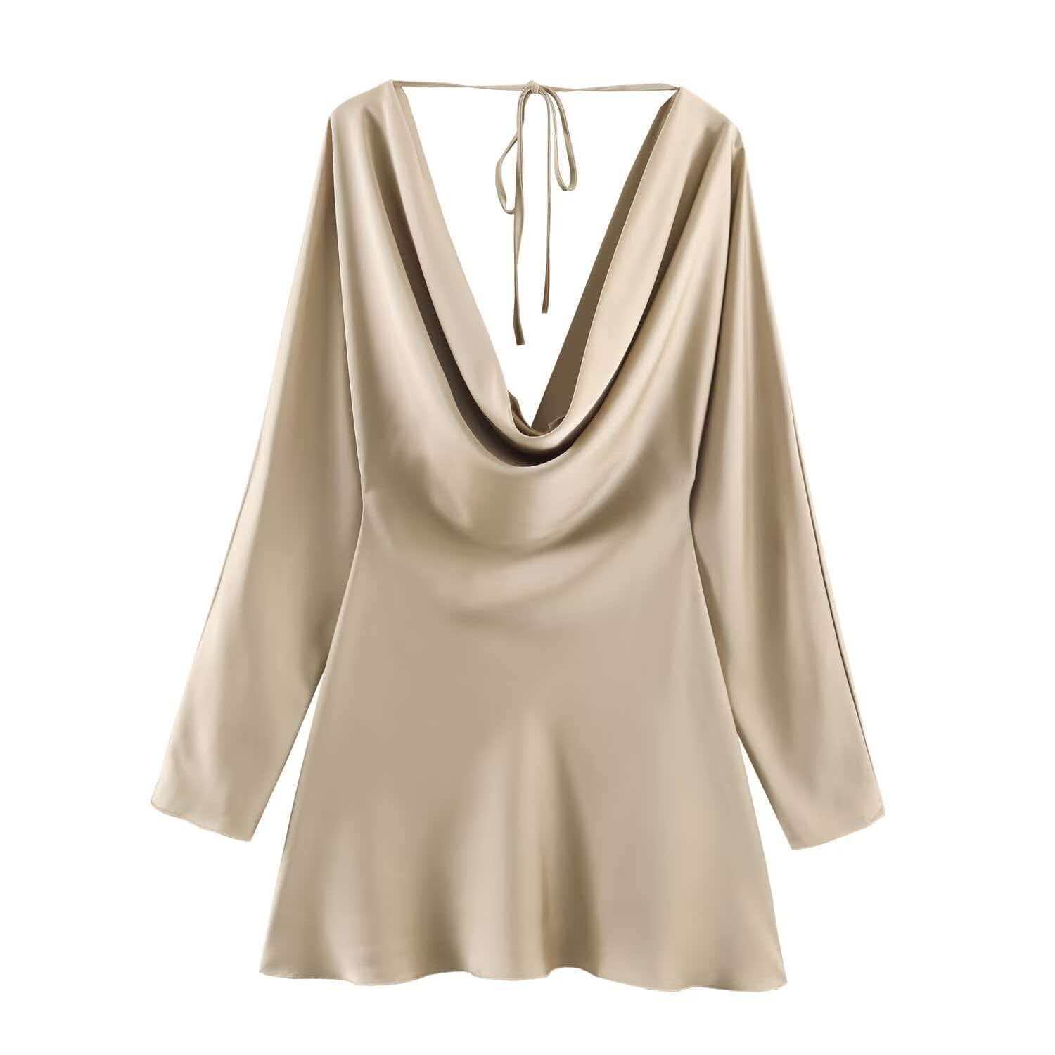 Women's Satin-Feel Draped Cowl Neck Bodycon Dress