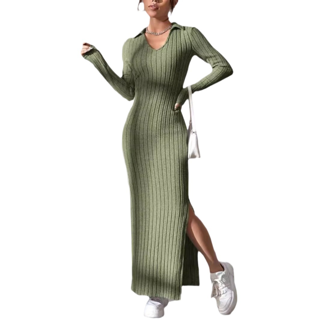 Elegant Long Sleeve Lapel Bodycon Dress