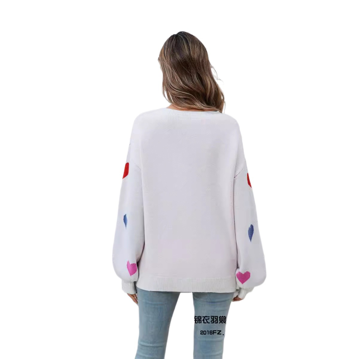 Heart Pattern Crewneck Pullover Sweater