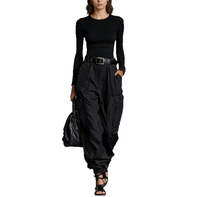 High-Waisted Wide-Leg Cargo Pants for Women, Loose Streetwear, Non-Stretch