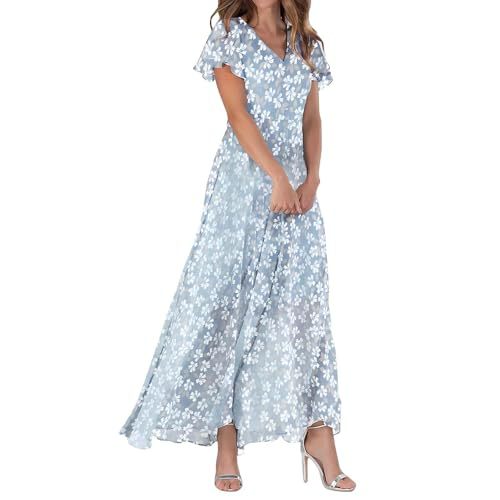 Women's Butterfly Floral Print Ruched Midi Dress Deep V-Neck Sleeveless Slim Fit