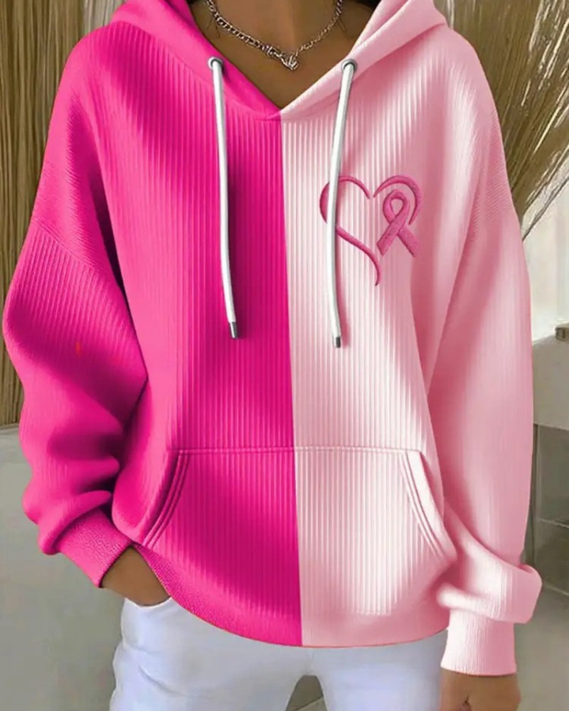 Women's Striped Hooded Long-Sleeve Sweatshirt with Cartoon Digital Print