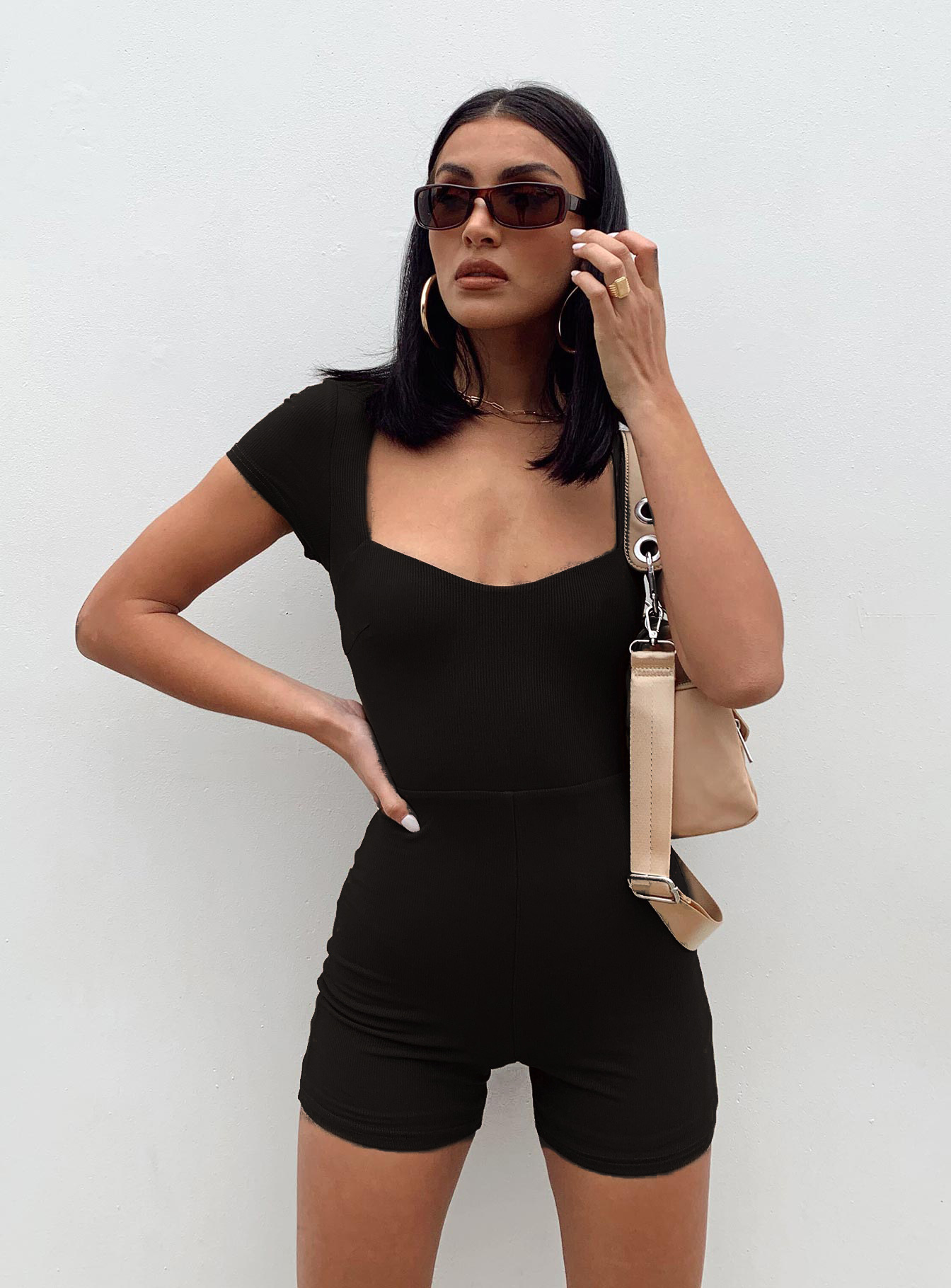 Low-Cut Backless Lace-Up Knit Bodysuit with High Waist