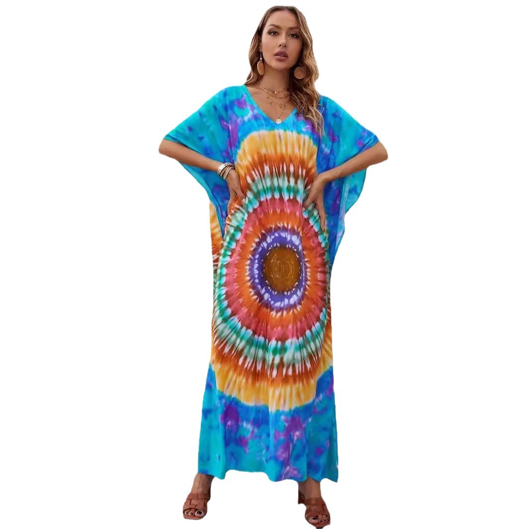Women's Loose Fit Quick-Dry Printed Beach Cover-Up Long Shirt Sun Protection