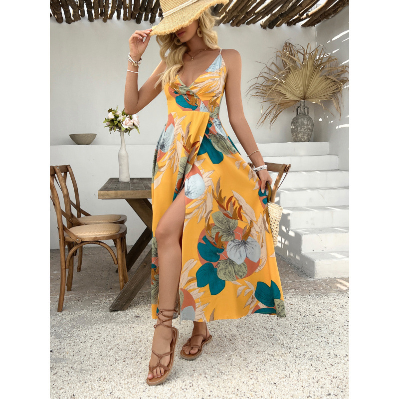Tie-Dye High-Neck Long Dress with Flutter Sleeves