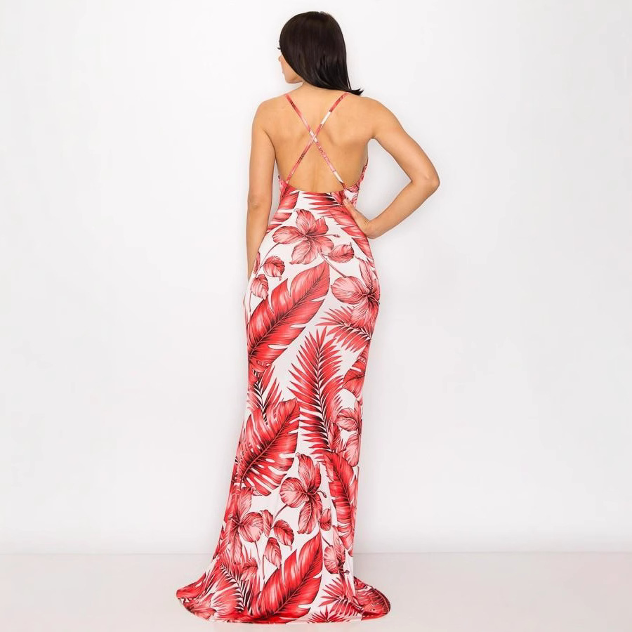 Women's Printed Spaghetti Strap Bodycon Midi Dress