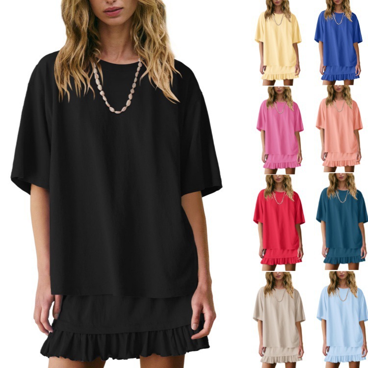 Women's Solid Color Loose Fit Casual Two-Piece Pajama Set with Ruched Detail