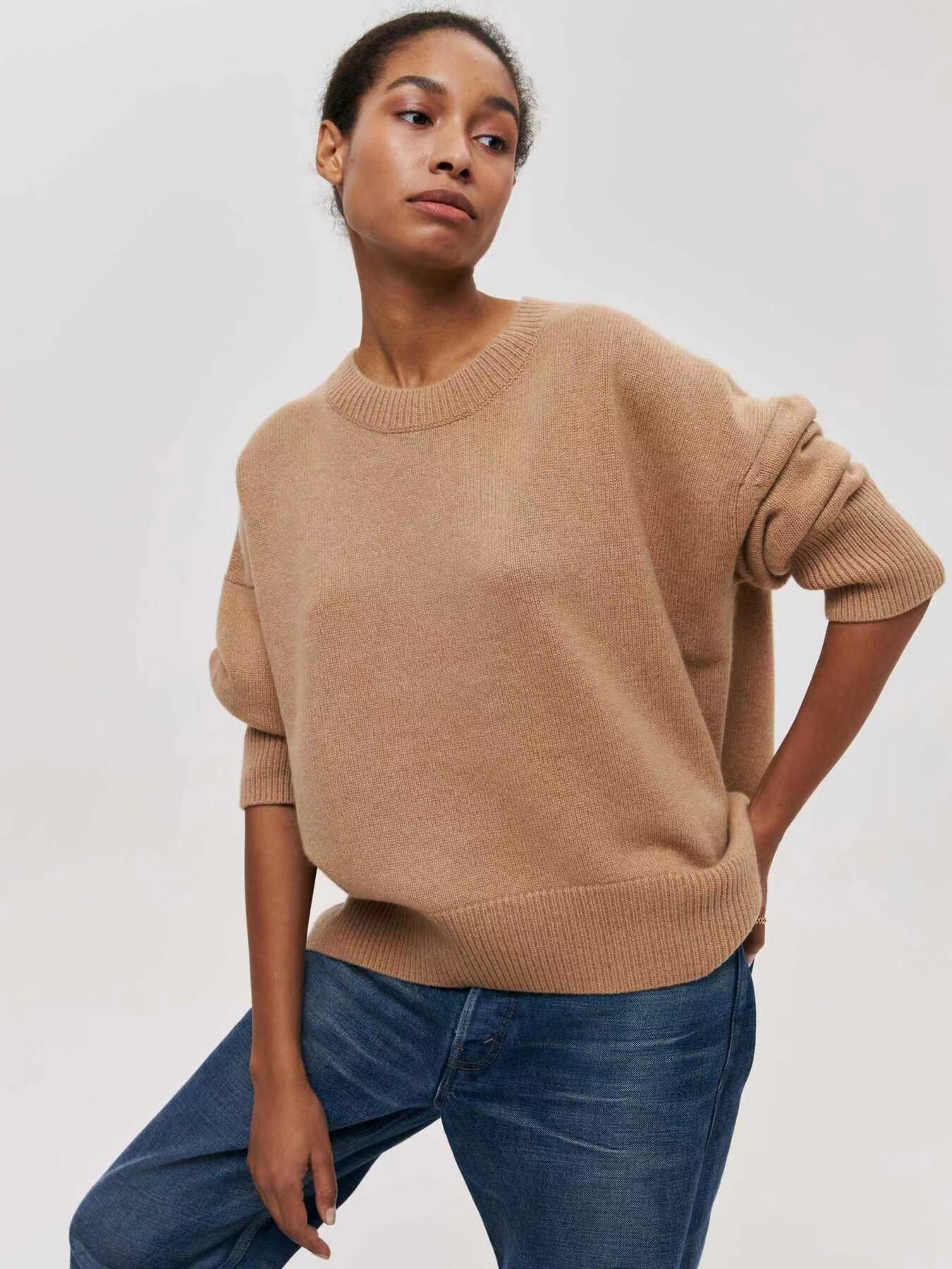 Women's Crewneck Solid Color Pullover Sweater Soft Casual