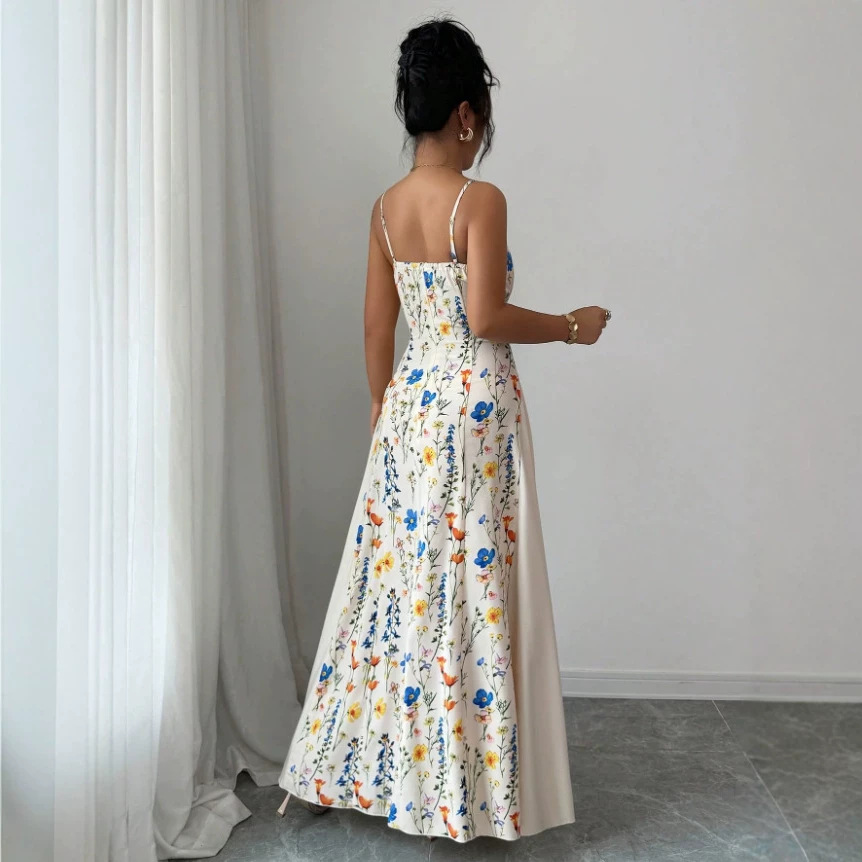 Women's Slimming Floral Open-Back Cami Dress