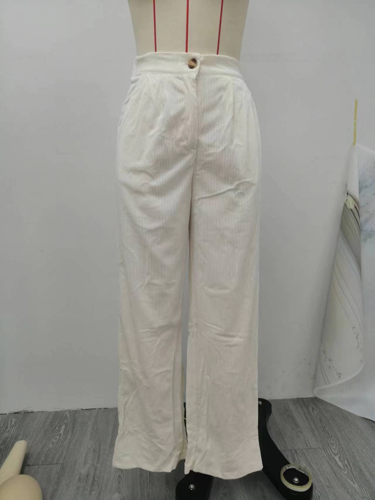 Women's High-Waist Corduroy Straight-Leg Pants Solid Color Casual Trousers