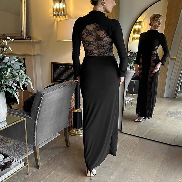 Sexy Cutout Lace Long Sleeve Bodycon Dress