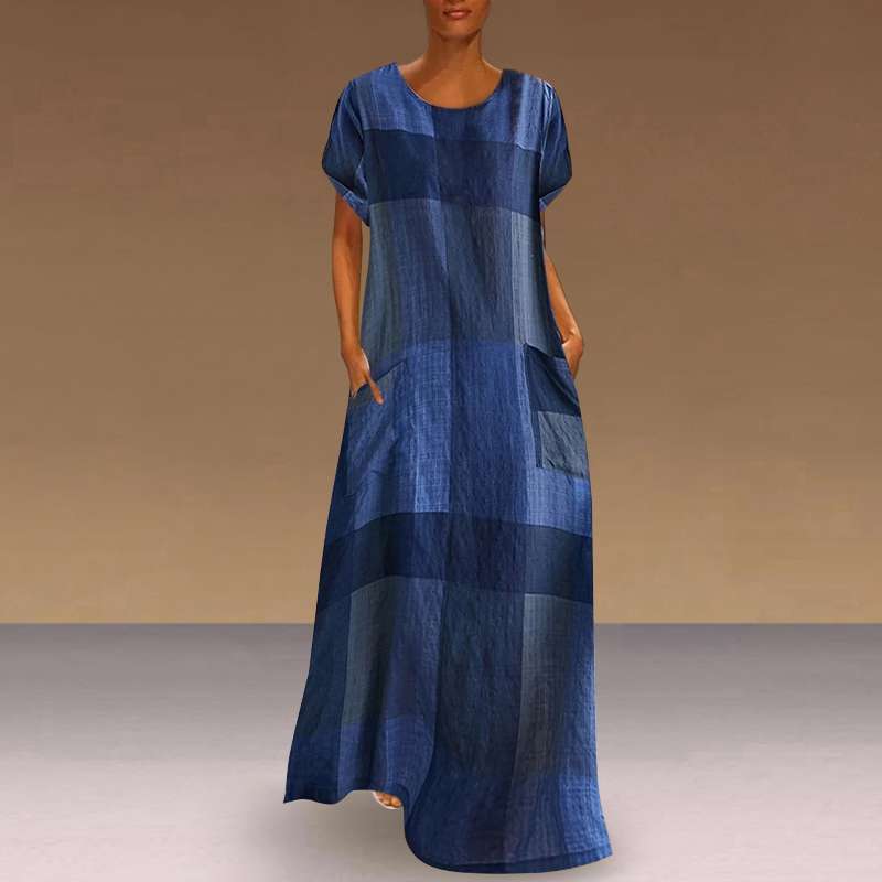 Women's Summer Short Sleeve Printed Casual Long Dress