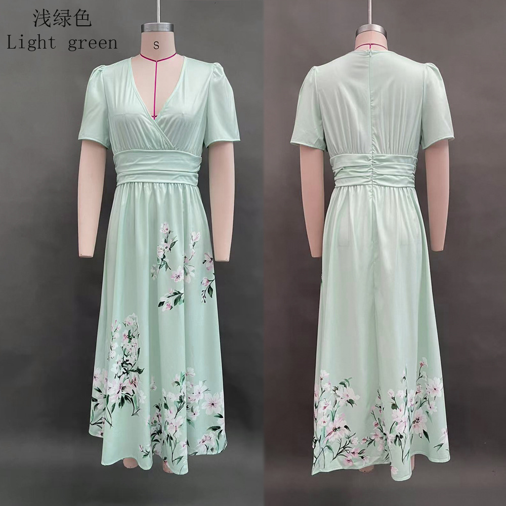Floral Print Sleeveless V-Neck Pleated A-Line Maxi Dress