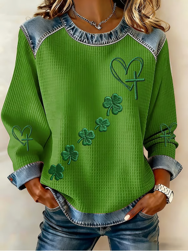 Women's Heart & Botanical Letter Print Crewneck Sweatshirt