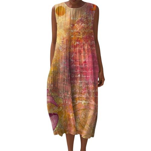 Women's Vintage Floral Print Sleeveless Midi Dress