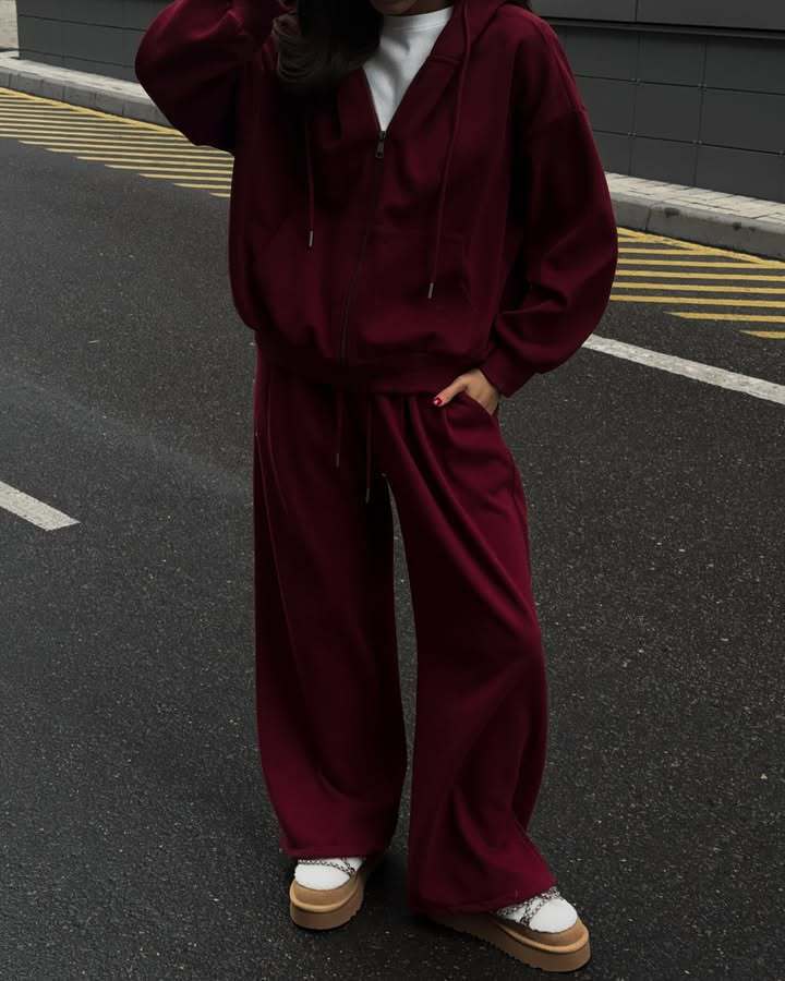 Women's Casual Long Sleeve Hooded Zip-Up Tracksuit Set with Pants