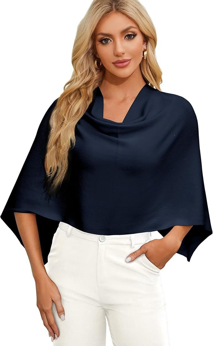 Women's Knit Cape Sweater Short Sleeveless Pullover Scarf Top