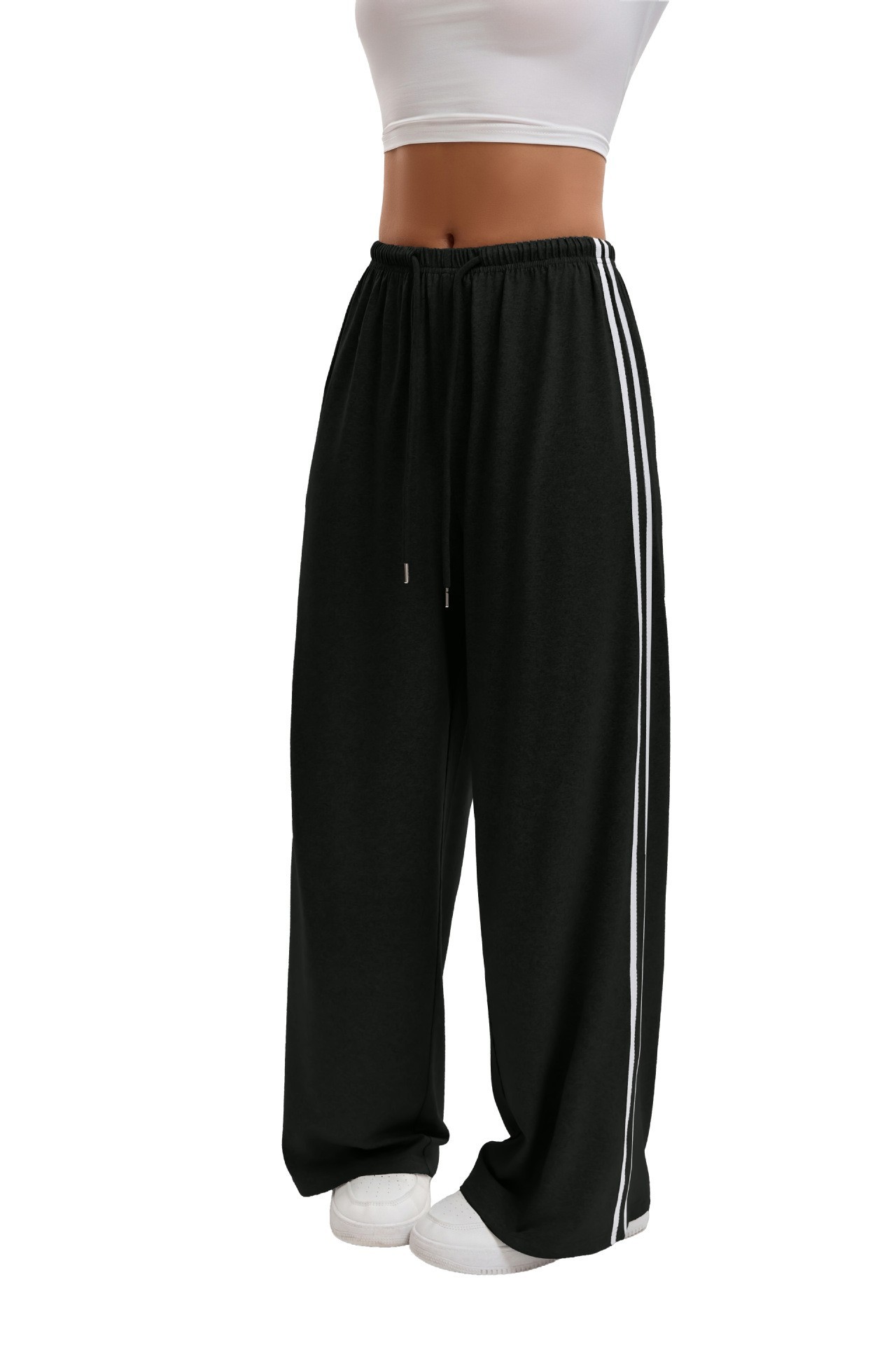 Women's Wide-Leg Yoga Pants with Drawstring Waist and Side Straps