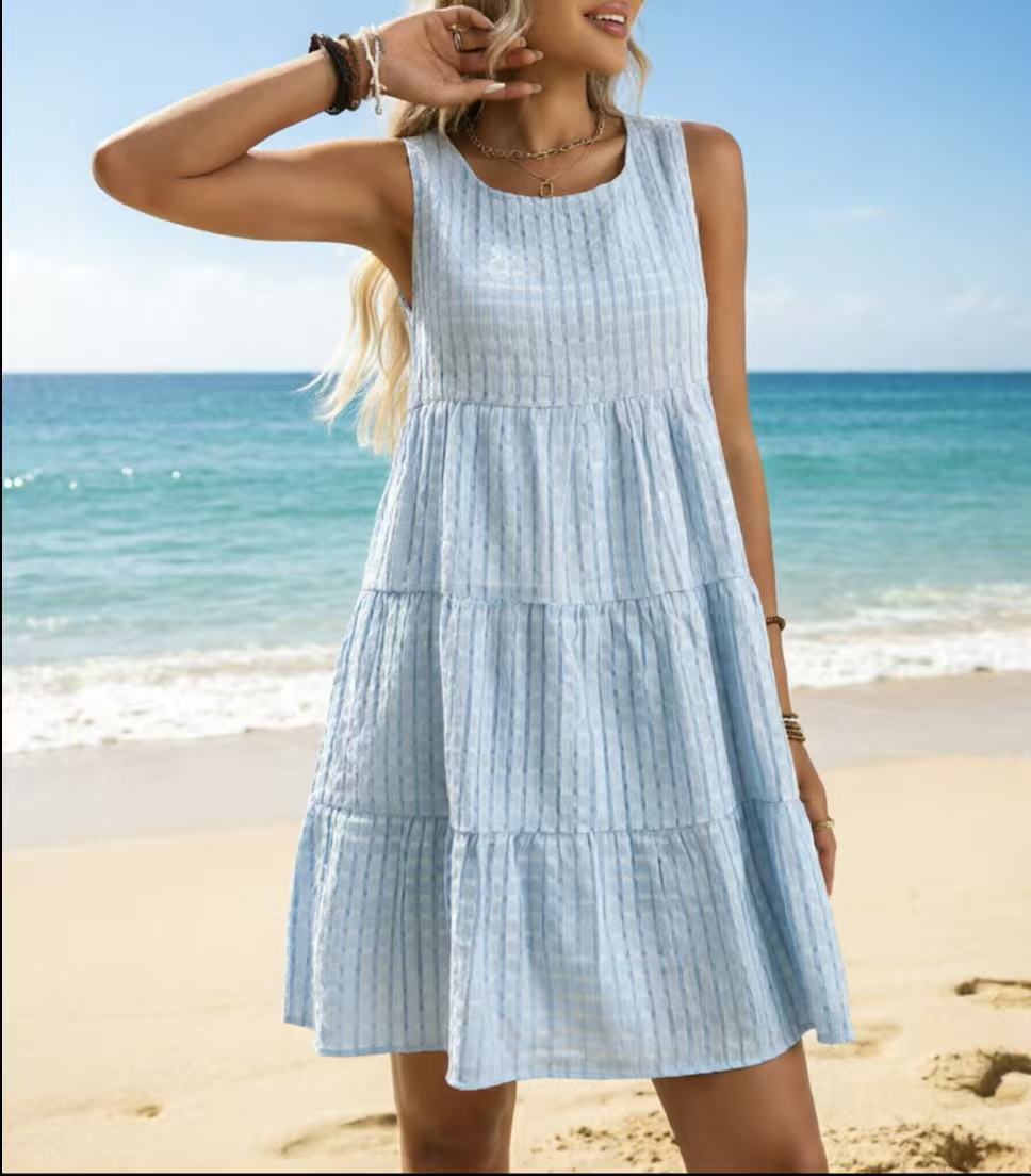 Ruffled Sleeveless Plaid A-Line Midi Dress
