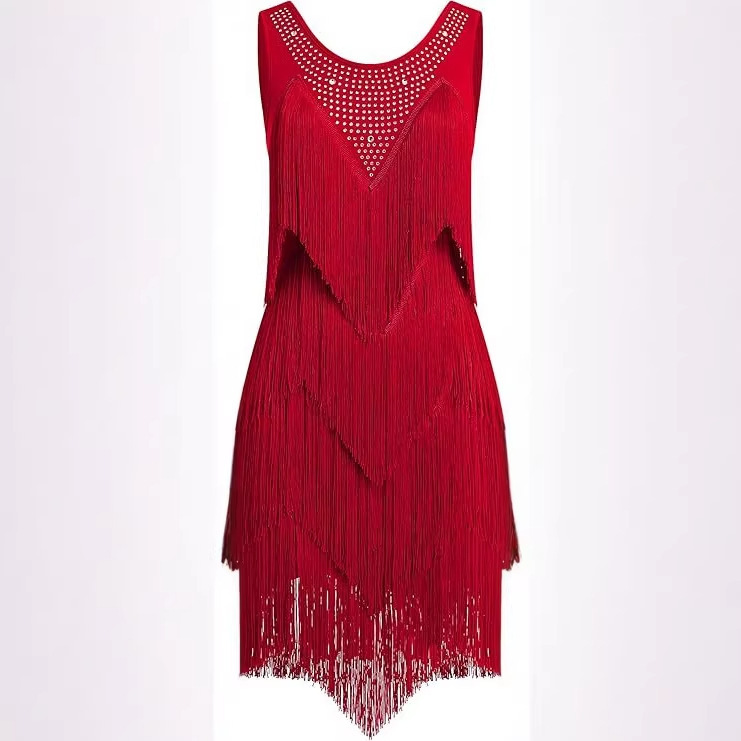 Women's Sleeveless Rhinestone Fringe Latin Dance Dress