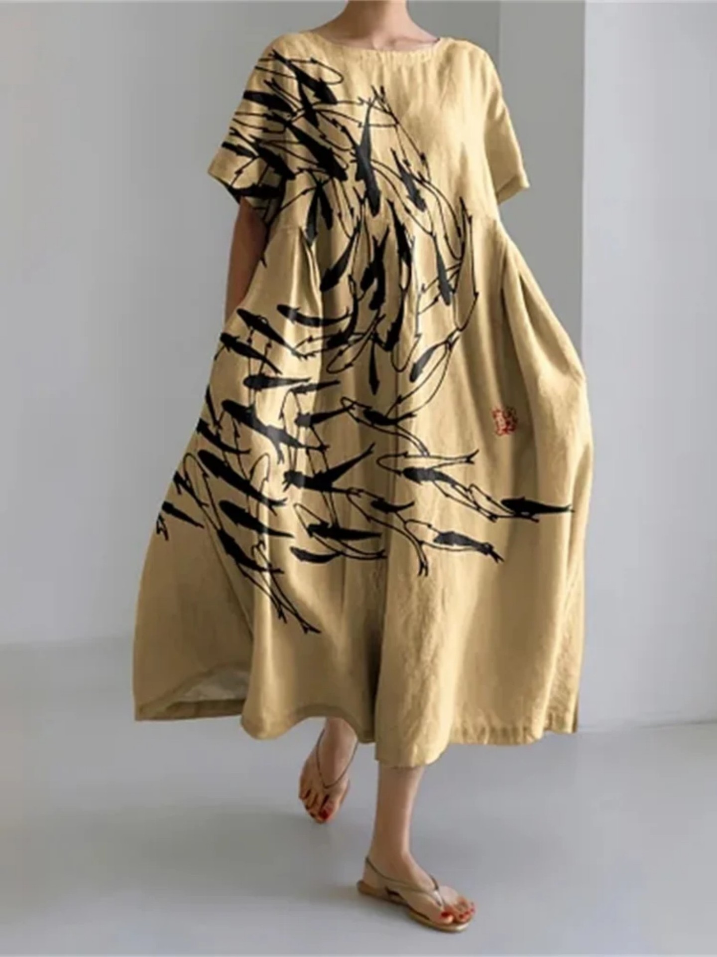 Women's Animal Print Casual A-Line Dress with U-Neck and Short Sleeves