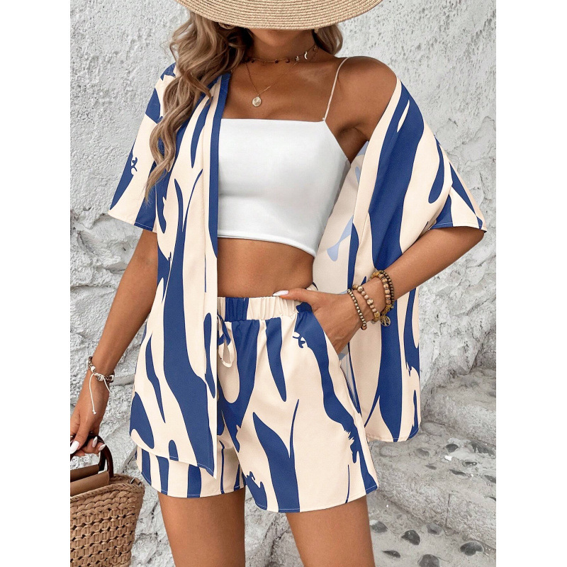 Women's Random Print Short Sleeve T-Shirt and Shorts Set Casual Daily Outfit