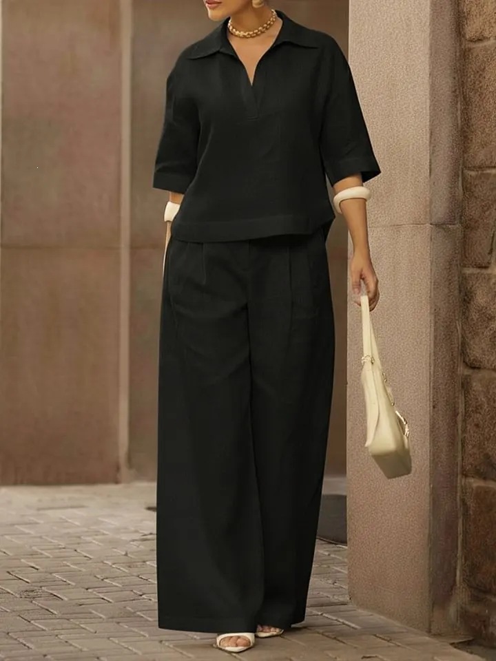 Women's Casual Loose Two-Piece Shirt Collar Set