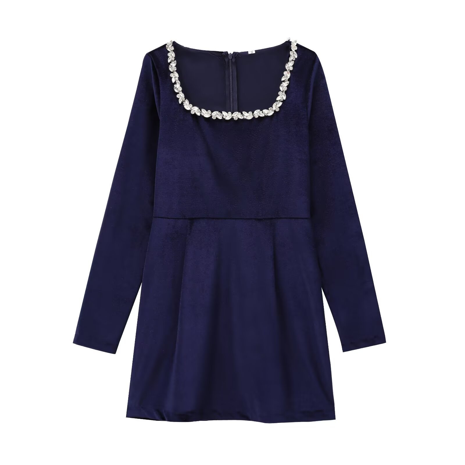 Square Neck Long Sleeve Beaded Velvet Dress