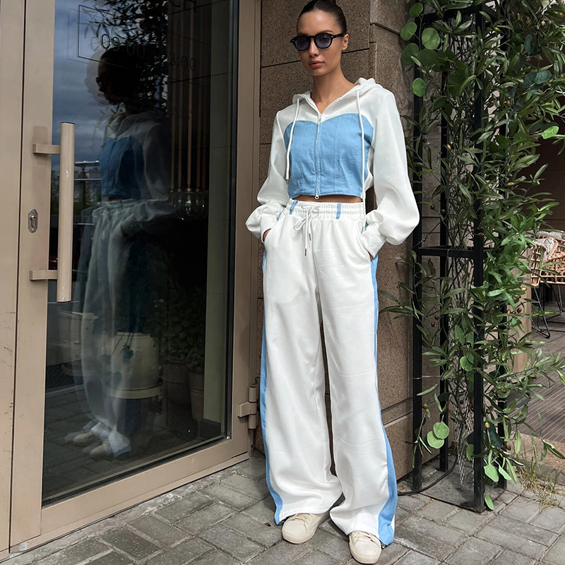 Women's Colorblock Hooded Cardigan and Jogger Pants Two-Piece Set