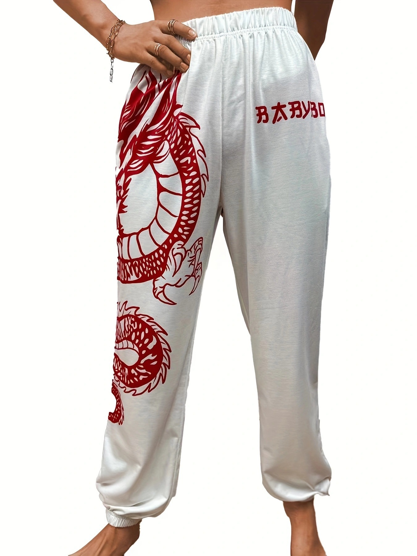 Gothic Print Elastic Waist Harem Pants Women's Casual