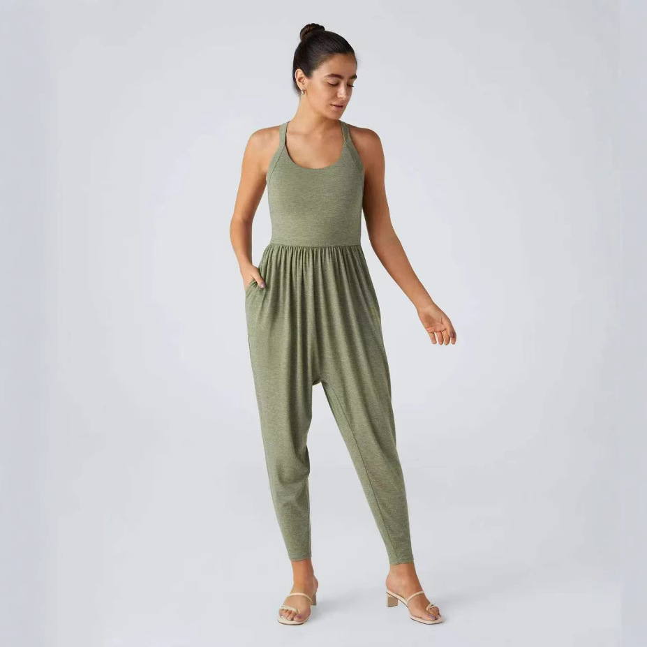 Women's Sleeveless Lace-Up Bodycon Jumpsuit with Butt-Lifting Fit