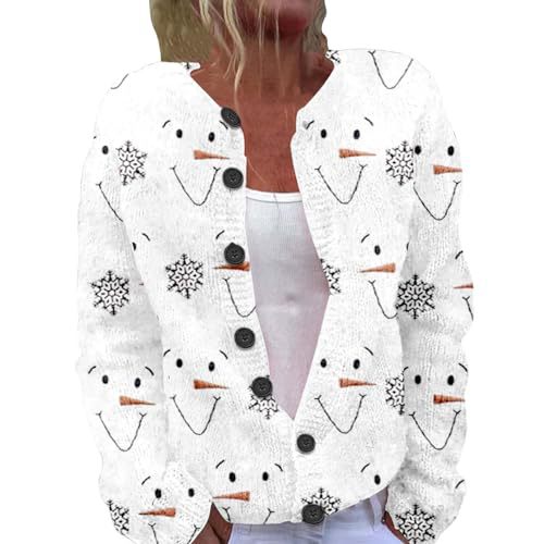 Women's Christmas Reindeer Print Button Cardigan Sweater