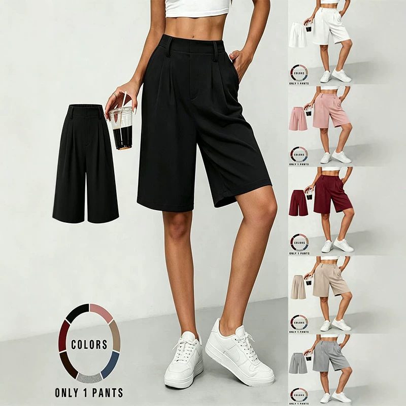 Women's Wide-Leg Bermuda Shorts with Pockets