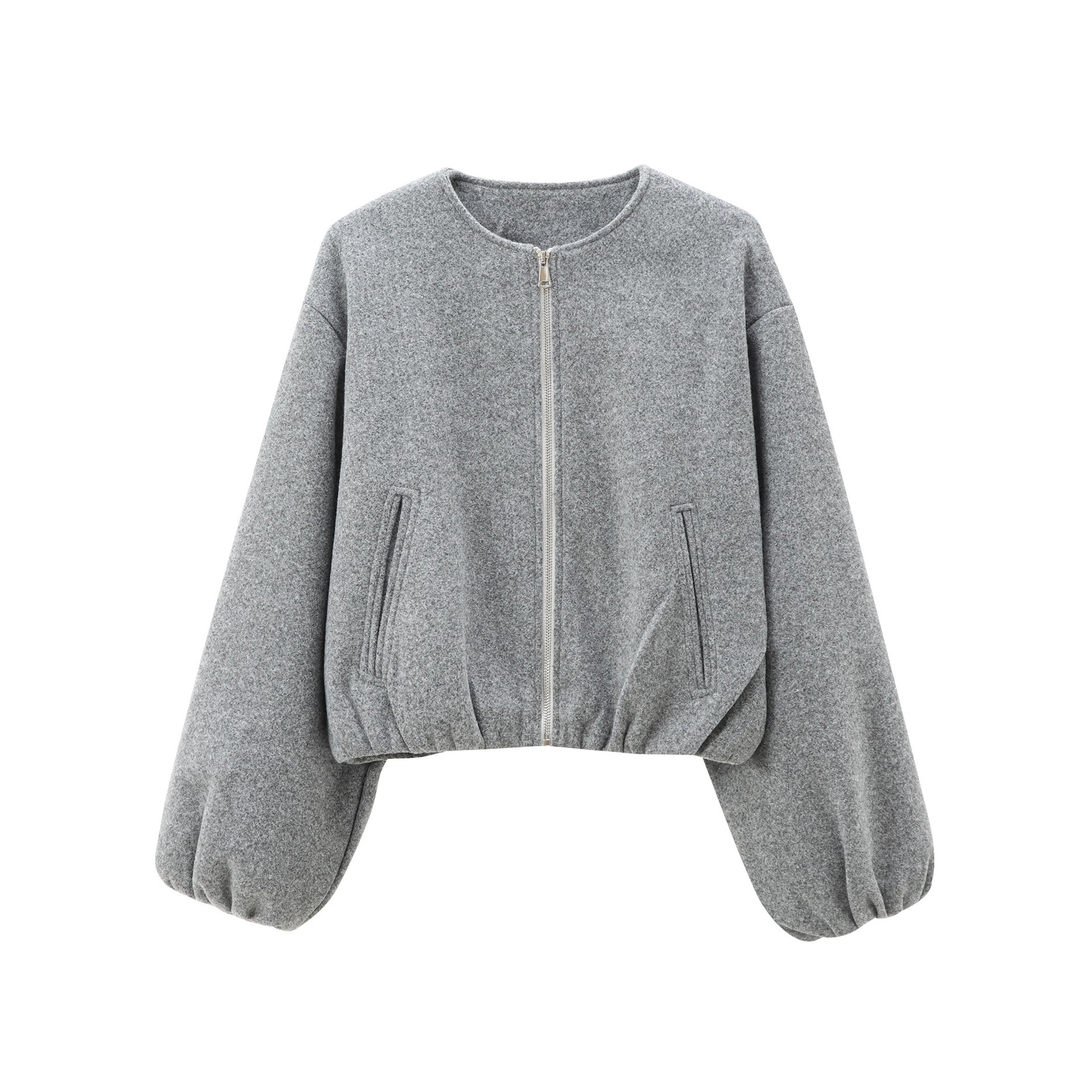 Women's Soft Cropped Bomber Jacket with Round Neck