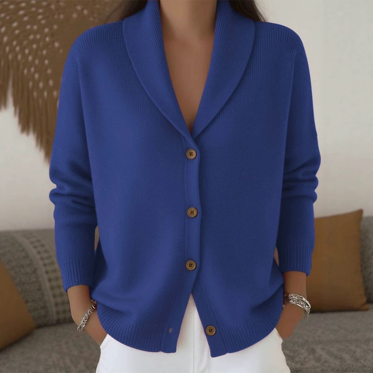 Women's Soft Knit Cardigan Loose Relaxed Fit Button-Up Solid Long Sleeve Sweater