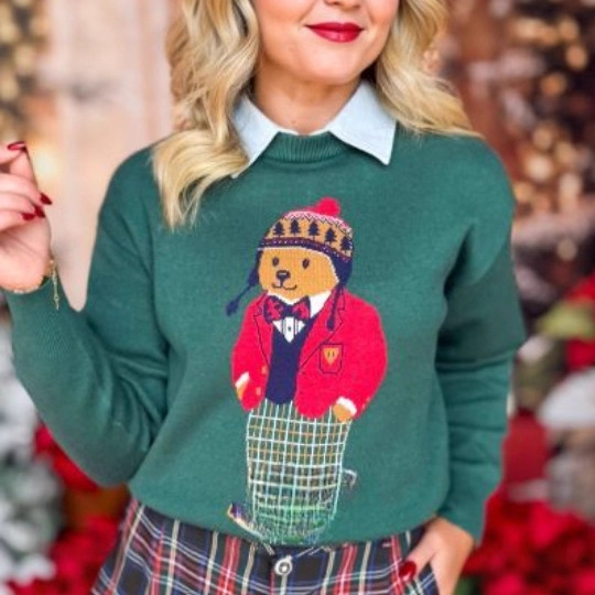 Women's Tree & Star Print Crewneck Sweatshirt