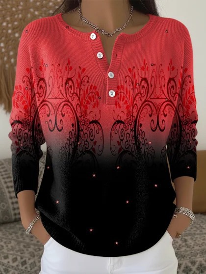 Women's Christmas Floral Print Buttoned Sweatshirt